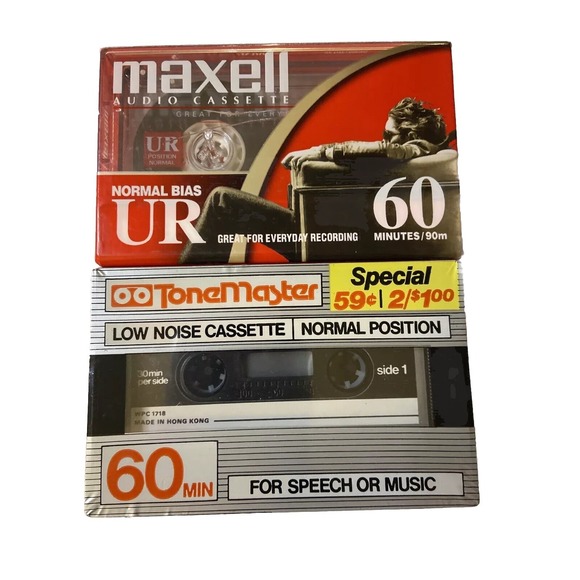 Maxell & ToneMaster UR 60 Minute Blank Audio Cassette Tapes‎ Sealed Lot Of 2 NIP - Picture 1 of 7